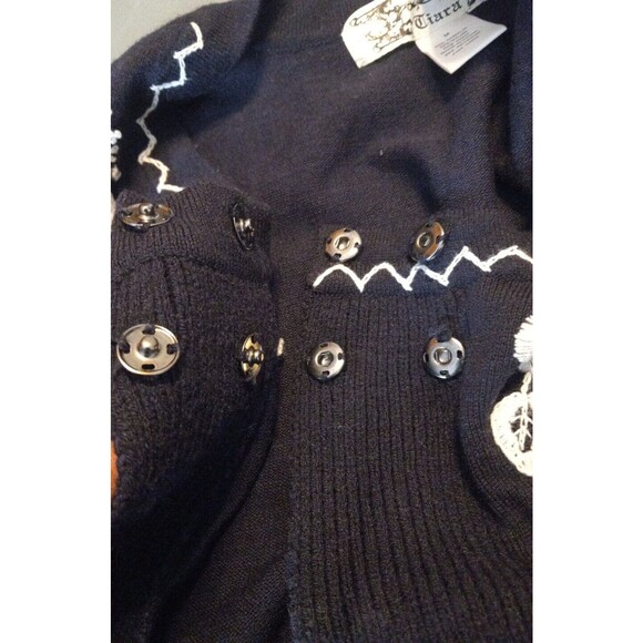 Tiara Womens Blue White Embroidered Knit Cardigan‎ Sweater Size M - Picture 7 of 8